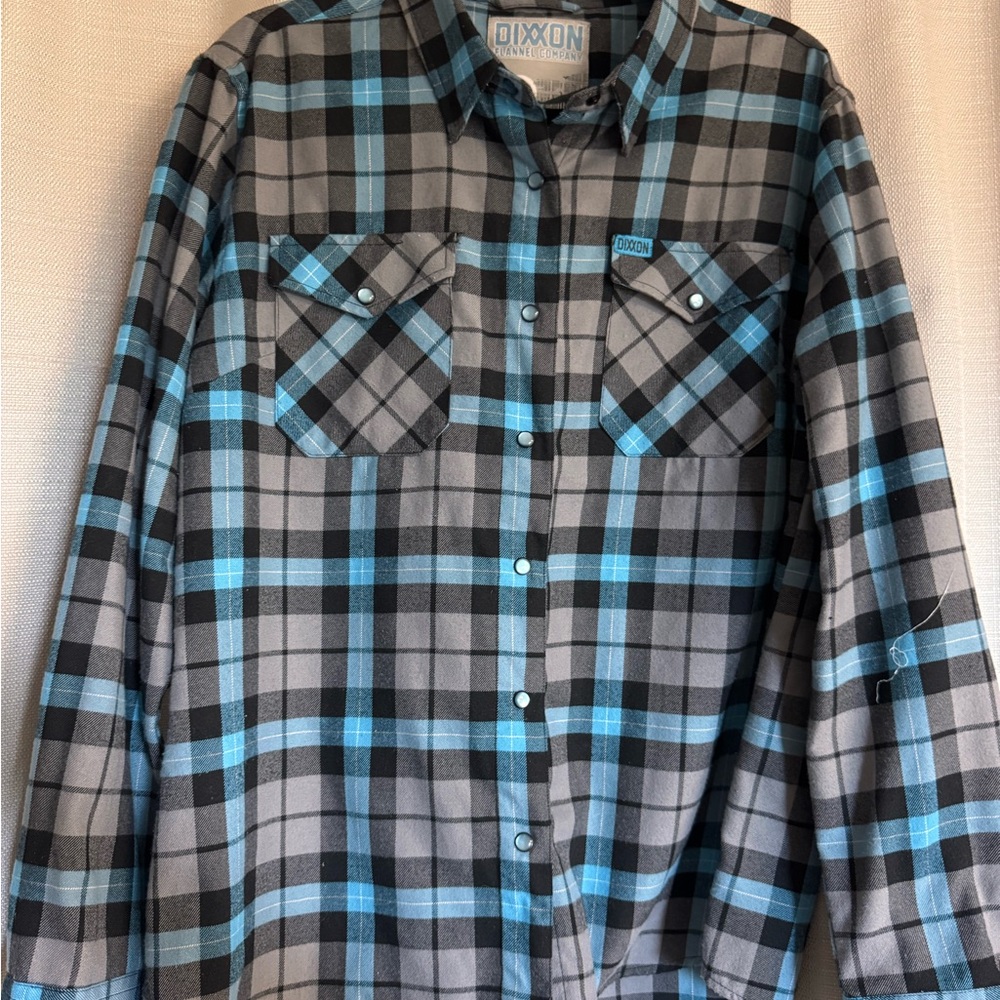DIXXON Men's Teal and Charcoal Plaid Shirt